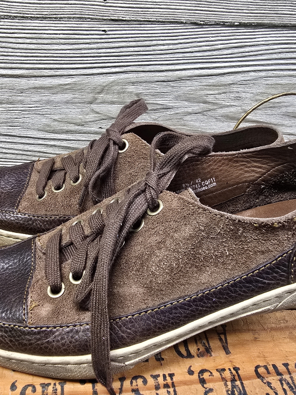 Born Brown Suede & Dark Brown Leather Lace-Up Flats
